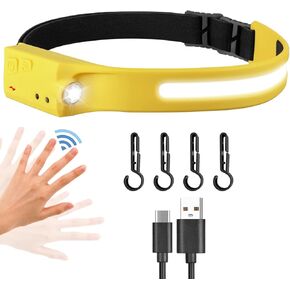 Tutuko LED Headlamp Rechargeable, Headlamp Flashlight, 230° Wide Beam Headlight with Motion Sensor, 2 COB 5 Modes Lightweight Waterproof Head Lamp with Clips for Working, Running, Camping Hiking