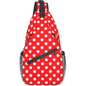 Sling Backpack Red White Polka Dot Multipurpose Crossbody Shoulder Bag Chest Daypack For Gym Travel Hiking One Size