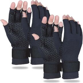 2 Pairs Copper Arthritis Gloves for Women Men, Compression Gloves with Adjust Strap for Arthritis, Wrist Support, Hand Pain, Fingerless Computer Typing Gloves for Carpal Tunnel, RSI (Large/X-Large)