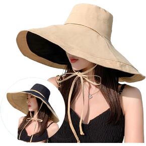 Womens Wide Brim Sun Hat UV Sun Protection Summer Hat Reversible Foldable Beach Hats Bucket Fishing Hats