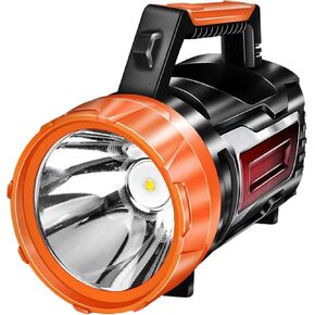 Handheld Spotlight Searchlight, Rechargeable 35W High Lumen Waterproof Ultra Bright LED Hand Crank Flashlight, Portable USB Power Bank With Long-lasting Battery For Camping, Outdoor, Emergency