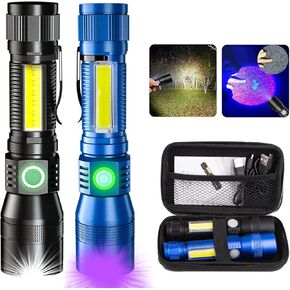 Blacklight Flashlights, 3 in-1 UV Flashlight 1000 Lumens Rechargeable, 2Pack Magnetic Flashlight with COB LED Work Light, 7 Mode Waterproof Flash Light for Emergency Camping Pet Urine Detection