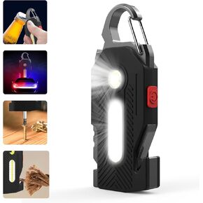 EDC Flashlight Rechargeable Type-C, 6Lighting Modes Bright Mini Pocket Light, 400Lumen Keychain flashlight Multifunctional, COB Small Flashlights Powerful for Camping Fishing Hiking Emergency