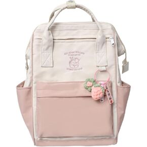 Cute Backpack with Bonus Accessories Kawaii Versatile Colored Simple Backpack (01 Pink)