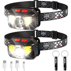 Head Lights for Forehead - 1200 Lumens Head Flashlight 6 Lighting Modes, Head Lamps for Camping, Head Lamps Outdoor Hiking, USB Cable & Whistles, LED Rechargeable Headlamps for Adults