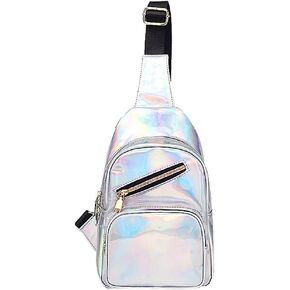 Lobagve Womens Leather Sling Bag Chest Pack Travel/Shopping Shoulder Backpacks, Silver