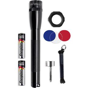 MagLite Mini LED Flashlight - Ultra Bright 127 Lumens, Adjustable Beam, Water-Resistant IPX4, Shock Resistant, 2 Power Modes, includes 2 AA Premium Alkaline Batteries - (Combo Pack, Black)