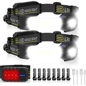 LED Headlamp Rechargeable, 1200 Lumens Super Bright Head Lamp with 10 Modes, 90°Tilt Comfortable Headlamp Flashlights, IPX4 Waterproof Headlight for Outdoor Camping, Hiking, Running, Fishing in Kuwait