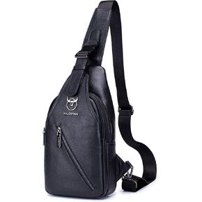 BULLCAPTAIN Genuine Leather Men Sling Bag Casual Travel Hiking Chest Bag Crossbody Shoulder Backpack