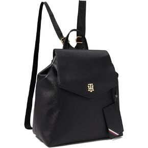 Tommy Hilfiger Gia II Gifting Hang Tag Medium Envelope Flap Backpack w/Hangoff-High Shine Saffiano PVC Cognac One Size in Saudi Arabia