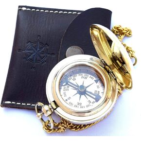 Nautical Vintage Compass Solid Brass Compass in a Black Leather Case Rustic Vintage Home Decor Gifts