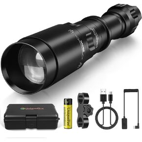 UniqueFire 1605 940nm IR Illuminator Flashlight Lights for Night Vision Zoomable Infrared Flashlight Illuminator with Dual Control Remote Pressure Switch, USB Charger and Scope Mount Set
