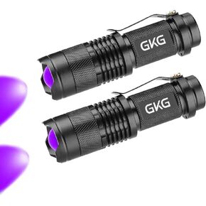 GKG 2Pack Flashlight Black Light, Flashlight with 3 Light Modes & Zoom Function, Mini Black Light - Pet Urine and Stains Detector