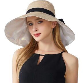 Women Wide Brim Sun Hat Glue Lining Bow Knot UV Protection Outdoor Bucket Fishing Hats Packable for Travel Hiking