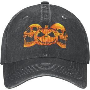 Halloween Pumpkin Skulls Distressed Adjustable Washed Denim Mens Dad Trucker Hat Baseball Ball Cap for Men in Kuwait