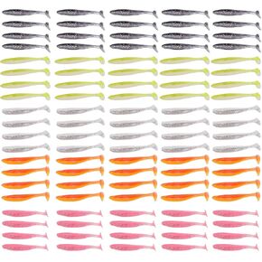 100 PCS Soft Fishing Lures Lifelike Paddle Tail ，Paddle Tail Swimbaits，Fishing Accessories