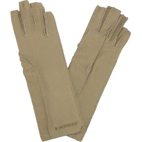 Isotoner Therapeutic Compression Fingerless Gloves, Large, Camel Tan