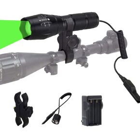 WINDFIRE Green LED Light 300 Yards Tactical Flashlight Zoomable Spot Flood Light Torch Coyote Hog Fox Predator Varmint Hunting Lamp Kits with Pressure Switch, Scope Mount