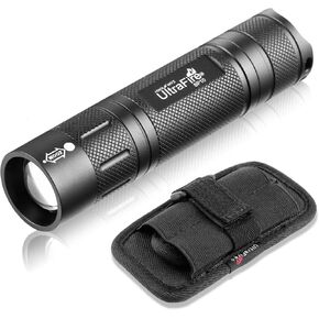 ULTRAFIRE LED Tactical Flashlight with Holster, Small Flashlight High Lumens - Single Mode, Zoomable, Water Resistant Flash Lights, Duty Belt Flashlight with Holder