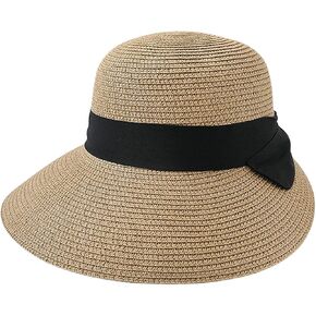 Women Wide Brim Straw Beach Hat Sun Visor Hat UPF 50+ Foldable Floppy Beach Sun Hat Summer Roll Up Straw Visors Travel