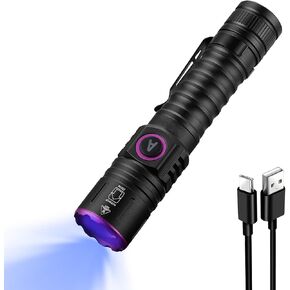 UV Flashlight 365nm, Black Light Flashlight LED, USB Rechargeable UV Light, Blacklight Flashlights for UV Resin Light Curing, Leak Detection and Pet Urine Detection