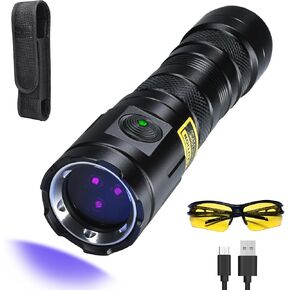 UV 365nm Light Blacklight High Power, 20W Ultraviolet Flashlight USB-C Rechargeable with Black Mirror, 3 LEDs Mini Woods Lamp for Dog/Cat Urine Detector, Anti-counterfeiting Identification