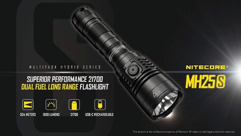 EdisonBright Nitecore MH25S 1800 Lumen USB-C قابل لإعادة الشحن 551 ياردة مصباح يدوي LED مع بطارية 5000 مللي أمبير في الساعة، حقيبة حمل بطارية الحافظة in Saudi Arabia