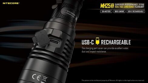 EdisonBright Nitecore MH25S 1800 Lumen USB-C قابل لإعادة الشحن 551 ياردة مصباح يدوي LED مع بطارية 5000 مللي أمبير في الساعة، حقيبة حمل بطارية الحافظة in Saudi Arabia