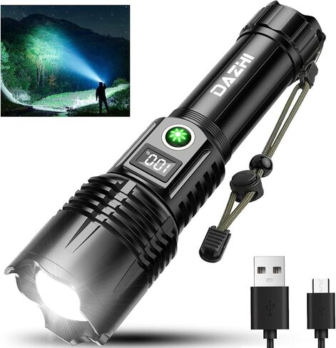Rechargeable Led Flashlight 250000 Lumen, Super Bright Tactical Flashlight High Lumens 5 Light Modes, IPX7 Waterproof, Zoomable, Powerful Handheld Flashlight for Outdoor Emergency Camping, Hiking in Saudi Arabia