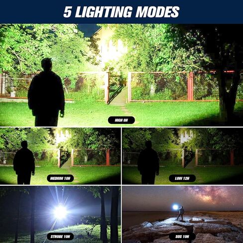 Rechargeable Led Flashlight 250000 Lumen, Super Bright Tactical Flashlight High Lumens 5 Light Modes, IPX7 Waterproof, Zoomable, Powerful Handheld Flashlight for Outdoor Emergency Camping, Hiking in Saudi Arabia