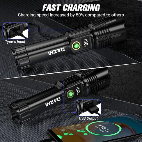 Rechargeable Led Flashlight 250000 Lumen, Super Bright Tactical Flashlight High Lumens 5 Light Modes, IPX7 Waterproof, Zoomable, Powerful Handheld Flashlight for Outdoor Emergency Camping, Hiking in Saudi Arabia
