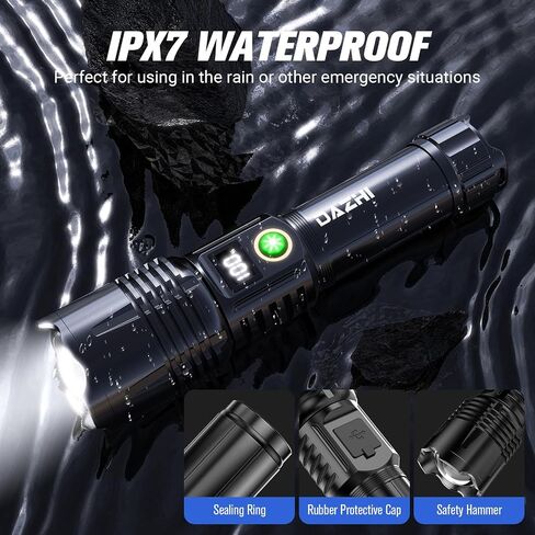 Rechargeable Led Flashlight 250000 Lumen, Super Bright Tactical Flashlight High Lumens 5 Light Modes, IPX7 Waterproof, Zoomable, Powerful Handheld Flashlight for Outdoor Emergency Camping, Hiking in Saudi Arabia