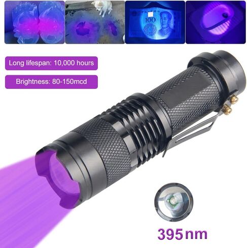 WINDFIRE Mini Zoomable 3 أوضاع مصابيح يدوية لتتبع الدم بالأشعة فوق البنفسجية للصيد بالأشعة فوق البنفسجية LED مصباح يدوي أسود مصباح جيب للكشف عن المال، وكاشف البول للقطط والكلاب والحيوانات الأليفة (البطارية غير متضمنة) in Kuwait