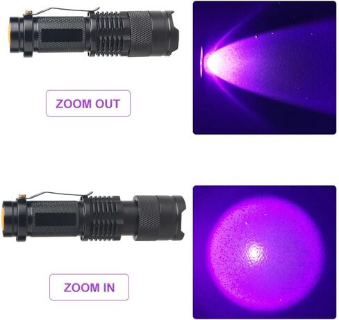 WINDFIRE Mini Zoomable 3 أوضاع مصابيح يدوية لتتبع الدم بالأشعة فوق البنفسجية للصيد بالأشعة فوق البنفسجية LED مصباح يدوي أسود مصباح جيب للكشف عن المال، وكاشف البول للقطط والكلاب والحيوانات الأليفة (البطارية غير متضمنة) in Kuwait