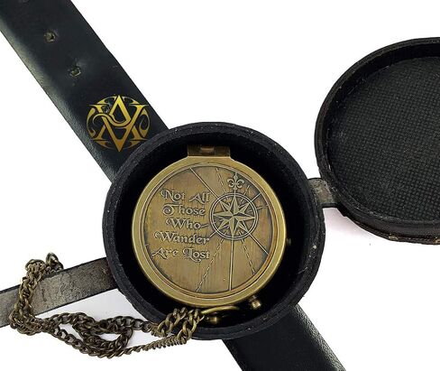 Brass Nautical Compass with Leather Case, Birthday Present, Baptism Gifts, for Sailor, Hiking, Camping Compass, Boat Compass, Gifts for Kids Children Teen Family, Navy Compass in Saudi Arabia