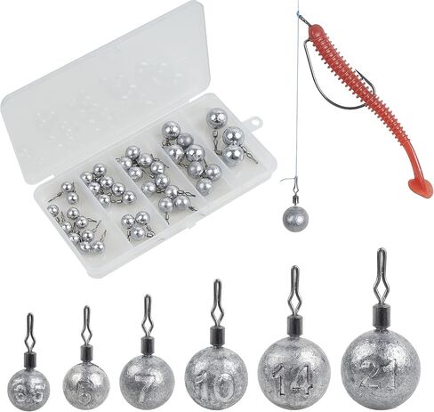 Fishing Weights Drop Shot Weights Kit Bass Casting Fishing Sinkers Saltwater Egg Sinker Fishing Weight Swivel Round Shaped Cannonball Sinker for Drop Shot Rig Bass Fishing in Kuwait