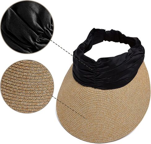 Women Sun Visor Hats Summer Straw Hat Beach Hat Wide Brim Ponytail Hat Cap Visor Sun Hats UV Protection Tennis Visor in Saudi Arabia