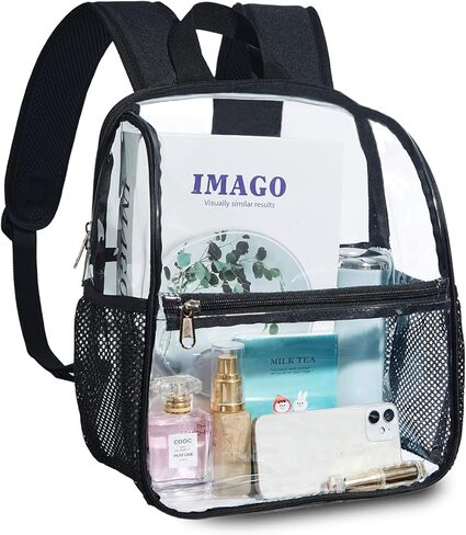 حقيبة ظهر شفافة معتمدة من الاستاد، حقيبة ظهر صغيرة شفافة مع أشرطة قابلة للتعديل، حقيبة ظهر شفافة للملعب، والحفلات الموسيقية، والرياضة، والعمل، والأمن in Kuwait