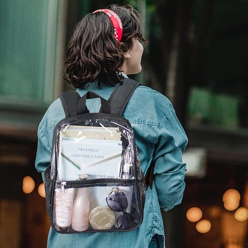 حقيبة ظهر شفافة معتمدة من الاستاد، حقيبة ظهر صغيرة شفافة مع أشرطة قابلة للتعديل، حقيبة ظهر شفافة للملعب، والحفلات الموسيقية، والرياضة، والعمل، والأمن in Kuwait