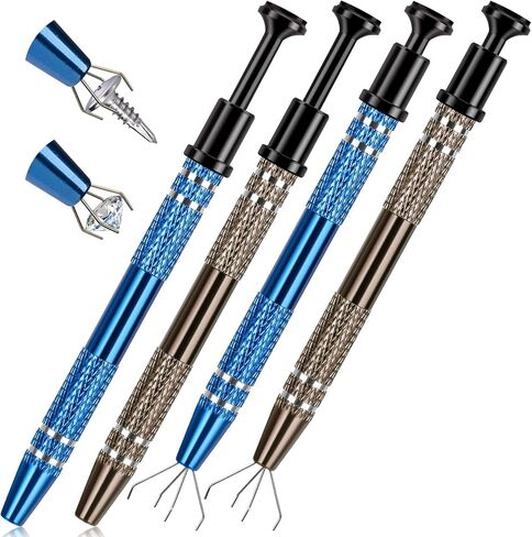 ANCIRS 3 Pack Stainless Steel 4-Claw Pick up Tool for Small Parts Pickup, 4 Prongs Grabber for Tiny Objects in Home, Office - IC Chip, Electronic Components, Nails Clamping-Blue in Saudi Arabia