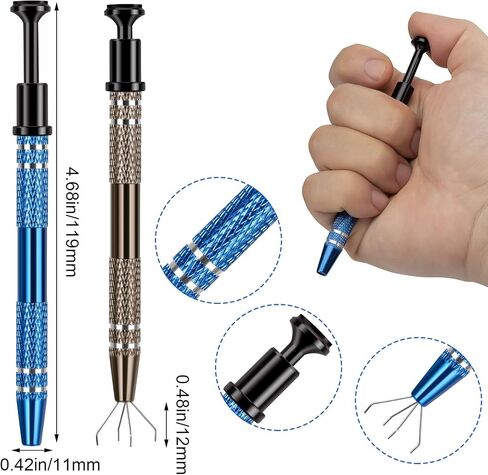 ANCIRS 3 Pack Stainless Steel 4-Claw Pick up Tool for Small Parts Pickup, 4 Prongs Grabber for Tiny Objects in Home, Office - IC Chip, Electronic Components, Nails Clamping-Blue in Saudi Arabia