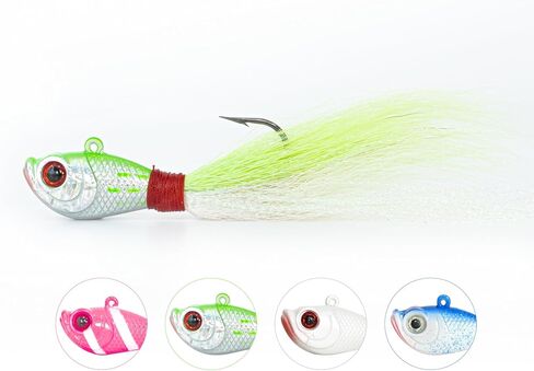 BLUEWING Bucktail Jig with High Carbon Steel Hook 2pcs Lead Head Jig Saltwater Fluke Lure Hair Jig for Bluefish, Bass Fishing, Size 0.5oz/1oz/2oz in Saudi Arabia
