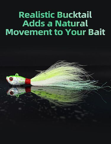 BLUEWING Bucktail Jig with High Carbon Steel Hook 2pcs Lead Head Jig Saltwater Fluke Lure Hair Jig for Bluefish, Bass Fishing, Size 0.5oz/1oz/2oz in Saudi Arabia