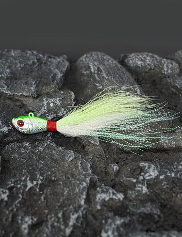 BLUEWING Bucktail Jig with High Carbon Steel Hook 2pcs Lead Head Jig Saltwater Fluke Lure Hair Jig for Bluefish, Bass Fishing, Size 0.5oz/1oz/2oz in Saudi Arabia