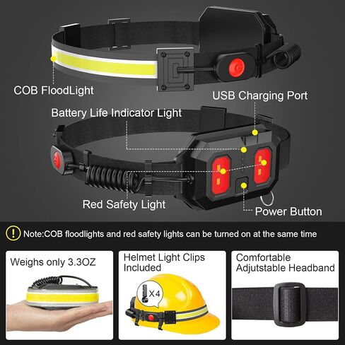 Headlamp Rechargeable, Super Bright 1000 Lumen LED with White Red Light, 230° Wide Beam Illumination Waterproof Headlamp, 5 Modes Headlamps for Camping, Hiking, Hard Hat Runner in Saudi Arabia