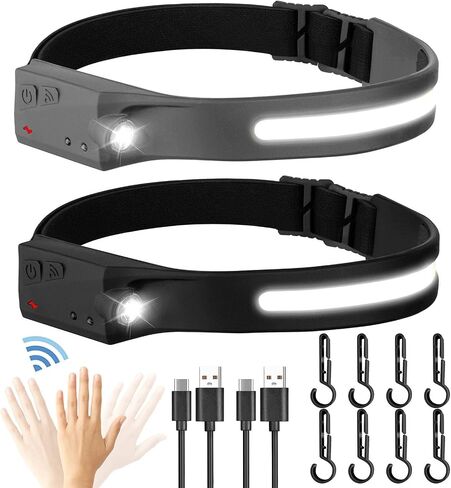 Tutuko LED Headlamp Rechargeable, Headlamp Flashlight, 230° Wide Beam Headlight with Motion Sensor, 2 COB 5 Modes Lightweight Waterproof Head Lamp with Clips for Working, Running, Camping Hiking in Saudi Arabia