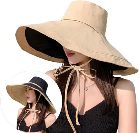 Womens Wide Brim Sun Hat UV Sun Protection Summer Hat Reversible Foldable Beach Hats Bucket Fishing Hats in Saudi Arabia