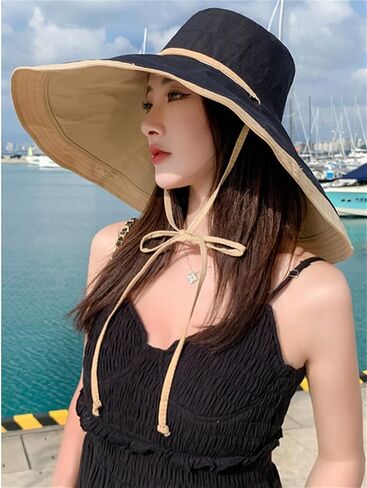 Womens Wide Brim Sun Hat UV Sun Protection Summer Hat Reversible Foldable Beach Hats Bucket Fishing Hats in Saudi Arabia