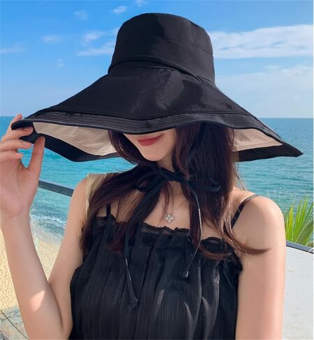 Womens Wide Brim Sun Hat UV Sun Protection Summer Hat Reversible Foldable Beach Hats Bucket Fishing Hats in Saudi Arabia