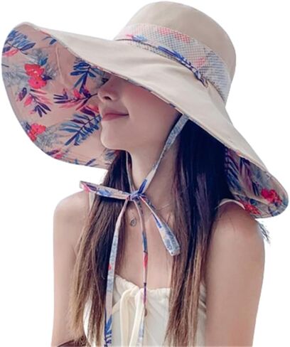 Womens Wide Brim Sun Hat UV Sun Protection Summer Hat Reversible Foldable Beach Hats Bucket Fishing Hats in Saudi Arabia